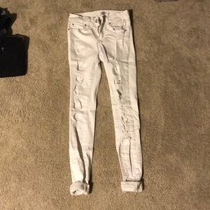 White Jeans Ripped Size-0 Mid Rose Roll up